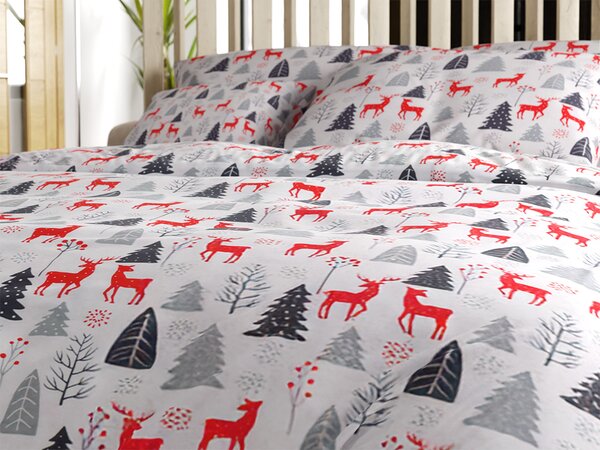 Flanelasta posteljnina RED DEERS AND TREES bela Dimenzije posteljnine: 2 kom 70 x 90 cm | 200 x 220 cm