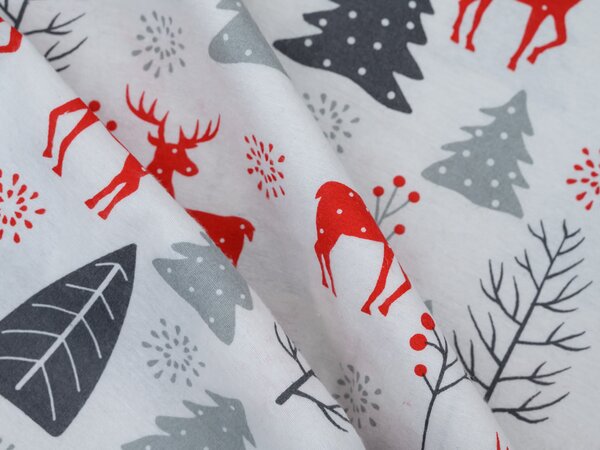Flanelasta posteljnina RED DEERS AND TREES bela Dimenzije posteljnine: 2 kom 70 x 90 cm | 200 x 220 cm