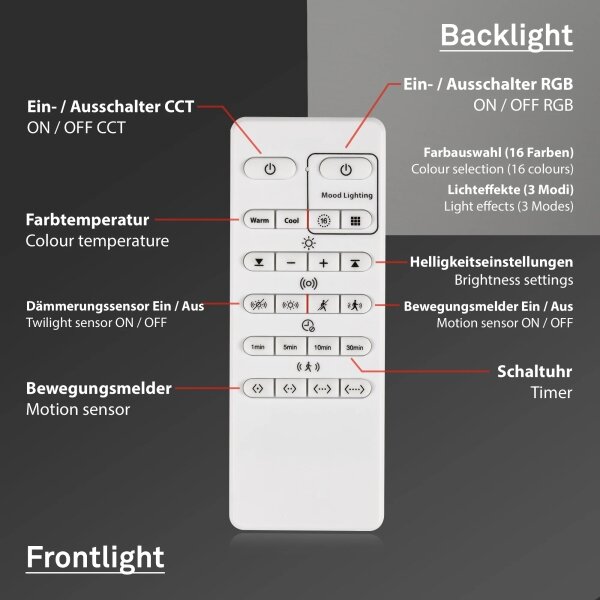 Briloner 3227-015 - LED RGB Zatemnitvena svetilka s senzorjem LED/24W/230V + Daljinski upravljalnik