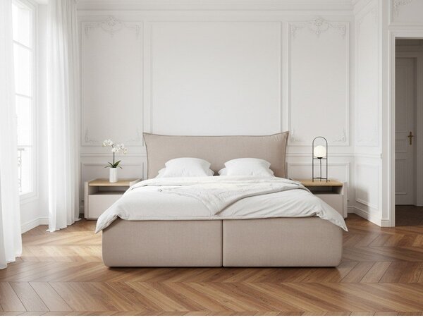 Bež žametna oblazinjena zakonska postelja s prostorom za shranjevanje z letvenim dnom 160x200 cm Jade - Bobochic Paris