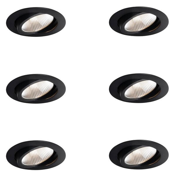 Komplet 6 vgradnih reflektorjev črne barve 9,5 cm vklj. LED 1300 lm z možnostjo zatemnitve IP65 - Gaius