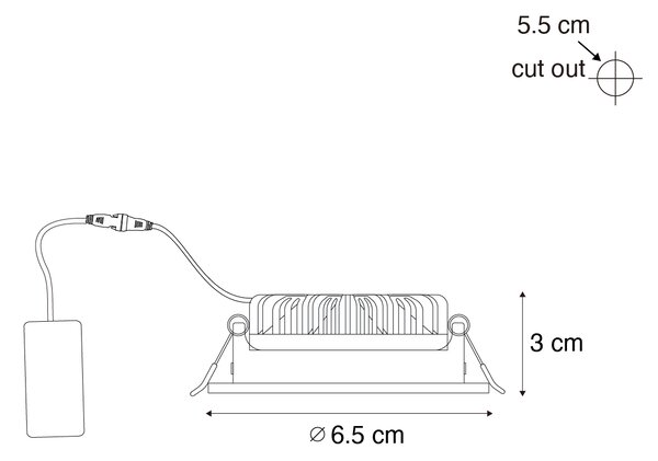 Komplet 6 vgradnih reflektorjev črne barve, nagibni 6,5 cm, vklj. LED IP54 Ultra Slim - Pupil