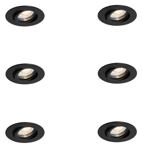 Komplet 6 vgradnih reflektorjev črne barve, nagibni 6,5 cm, vklj. LED IP54 Ultra Slim - Pupil