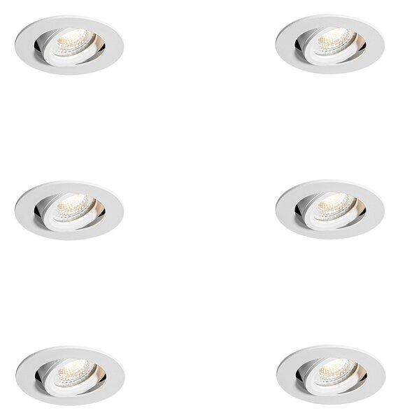 Komplet 6 vgradnih reflektorjev bel nagibni 6,5 cm vklj. LED IP54 Ultra Slim - Pupil