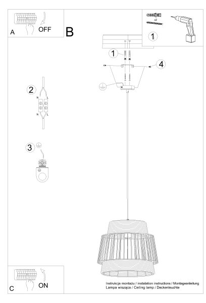 Sollux SL.1253 - Lestenec na vrvici BRILO 1xE27/15W/230V