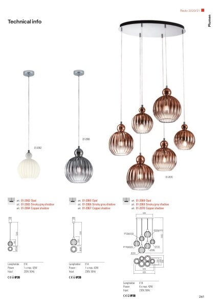 Redo 01-2069 - Lestenec na vrvici PLUMEN 6xE14/42W/230V siv