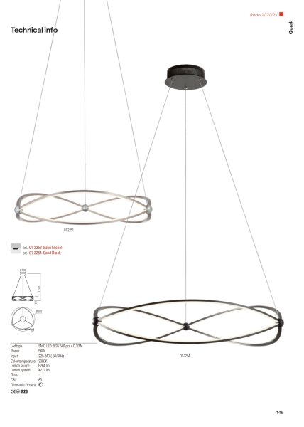 Redo 01-2254 - LED Zatemnitveni lestenec na vrvici QUARK LED/54W/230V