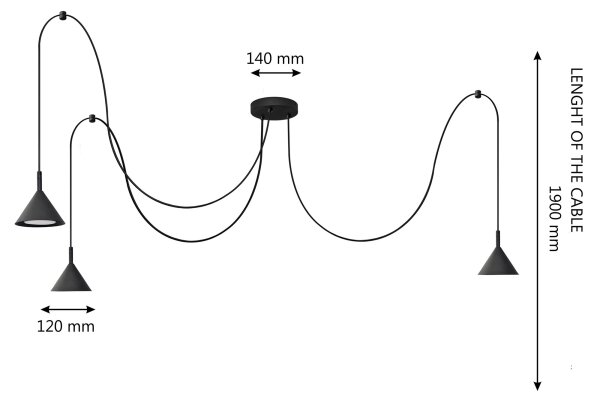 Lestenec na vrvici ETNA 3xGX53/10W/230V črna