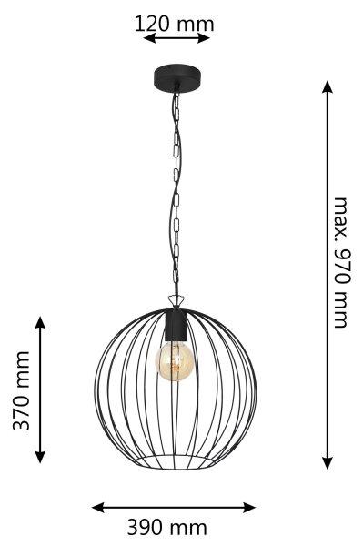 Lestenec na verigi MERCURE 1xE27/15W/230V črna