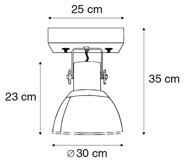 Industrijski stropni reflektor v bronu z lesom 30 cm - Mango