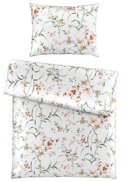 POSTELJNINA FLOWERS 140/200 cm saten rjava, zelena