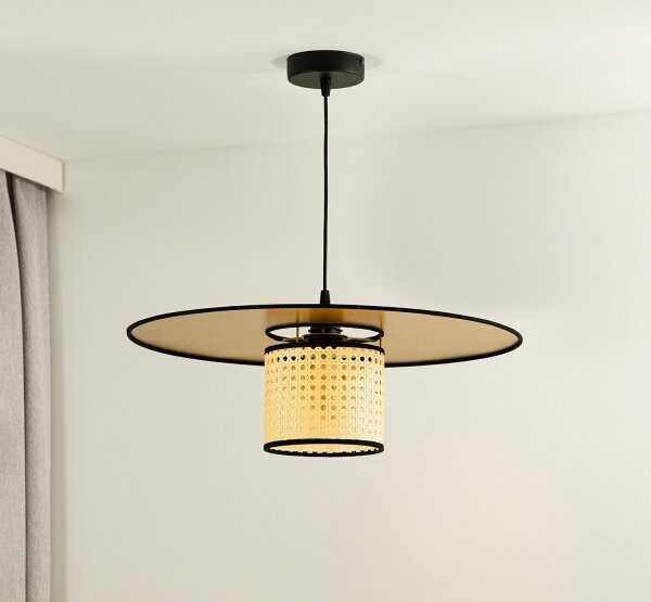 Duolla - Lestenec na vrvici TOKYO RATTAN 1xE27/15W/230V pr. 50 cm zlata/ratan