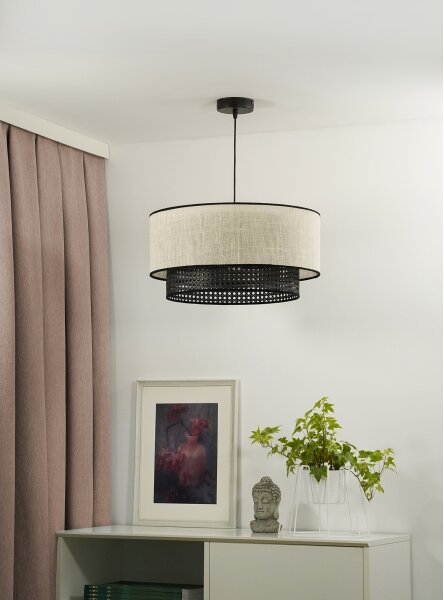 Duolla - Lestenec na vrvici RATTAN YUTE 1xE27/15W/230V pr. 45 cm krem barva/črna