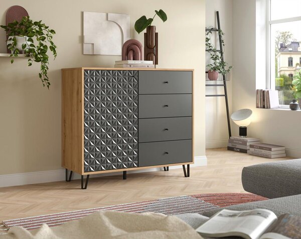 Livetastic Visoka Komoda Prisma, Barva Hrasta, Antracit