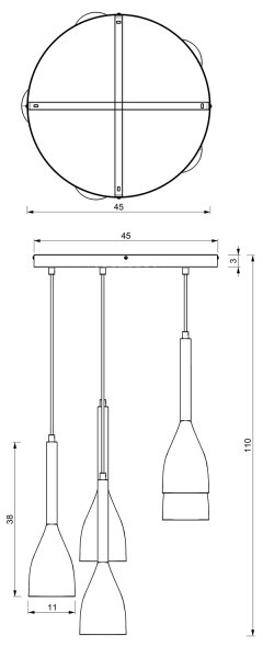 Lestenec na vrvici MUZA 5xE27/15W/230V črna/rjava/baker