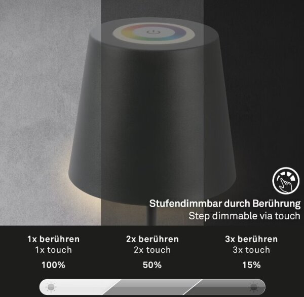 Briloner 7507015 - LED RGBW Zatemnitvena polnilna namizna svetilka LED/2,5W/5V IP44 antracit