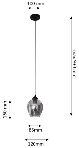 Lestenec na vrvici LILI 1xE27/15W/230V črna/siva