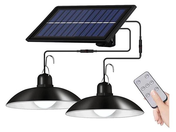 LED Zatemnitven solarni lestenec na vrvici 2xLED/1,8W/3,7V IP44 6500K 1200 mAh + Daljinski upravljalnik