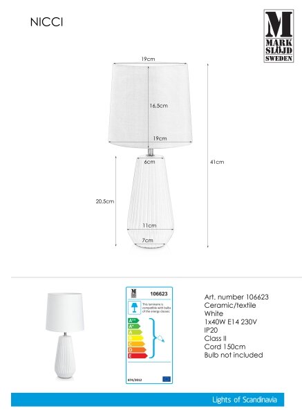 Markslöjd 106623 - Namizna svetilka NICCI 1xE14/40W/230V