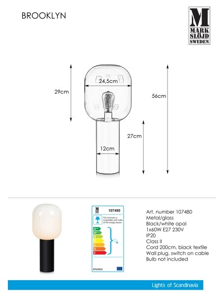 Markslöjd 107480 - Namizna svetilka BROOKLYN 1xE27/60W/230V