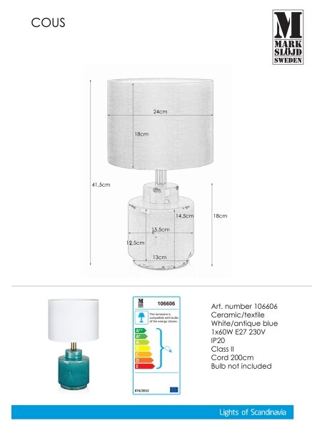 Markslöjd 106606 - Namizna svetilka COUS 1xE27/60W/230V