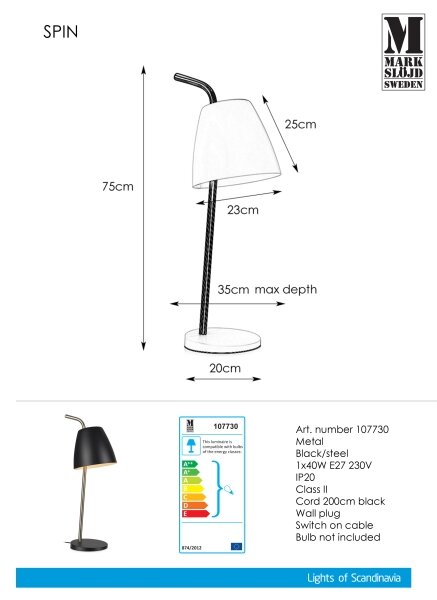 Markslöjd 107730 - Namizna svetilka SPIN 1xE27/40W/230V