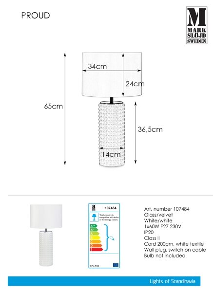 Markslöjd 107484 - Namizna svetilka PROUD 1xE27/60W/230V