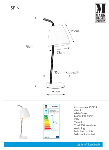 Markslöjd 107729 - Namizna svetilka SPIN 1xE27/40W/230V