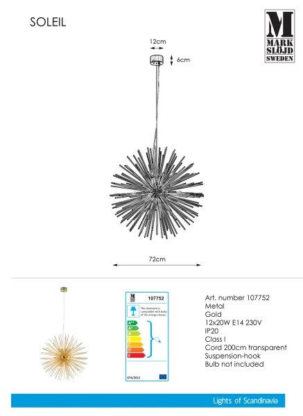 Markslöjd 107752 - Lestenec na vrvici SOLEIL 12xE14/20W/260V Rosegold