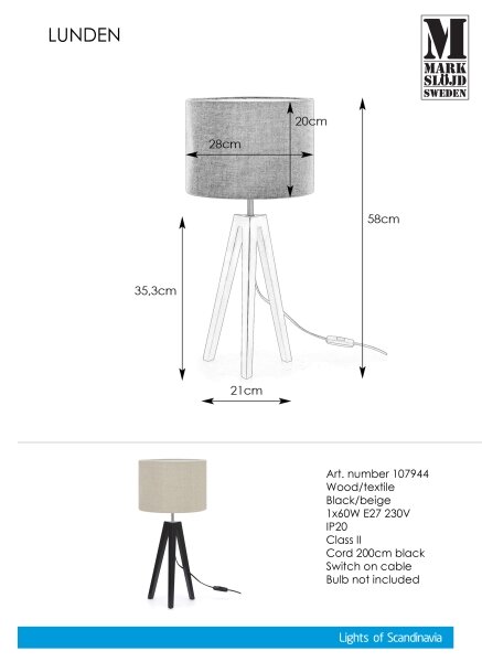 Markslöjd 107944 - Namizna svetilka LUNDEN 1xE27/60W/230V