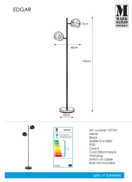 Markslöjd 107741 - Stoječa svetilka EDGAR 2xE14/40W/230V