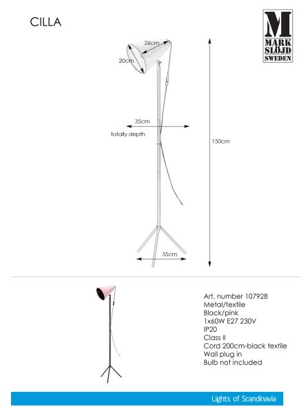 Markslöjd 107928 - Stoječa svetilka CILLA 1xE27/60W/230V