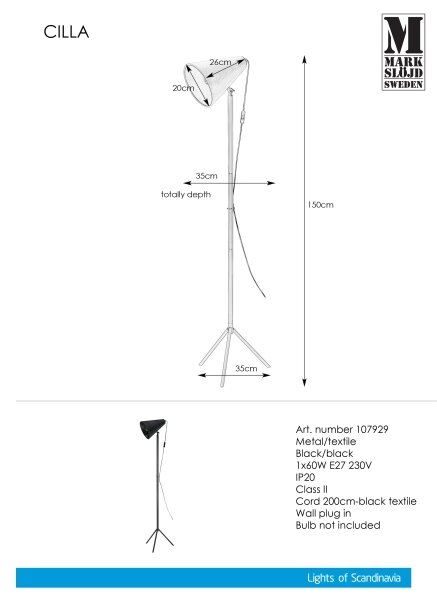 Markslöjd 107929 - Stoječa svetilka CILLA 1xE27/60W/230V