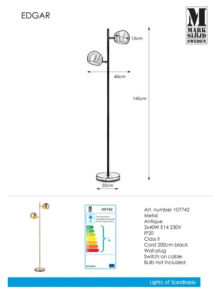 Markslöjd 107742 - Stoječa svetilka EDGAR 2xE14/40W/230V