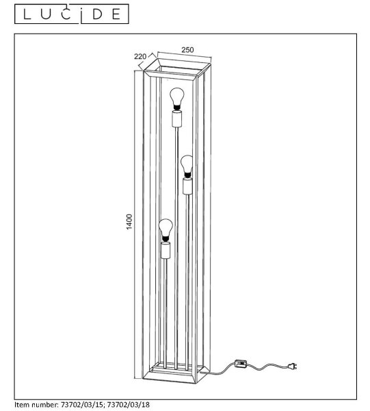 Lucide 73702/03/15 - Stoječa svetilka THOR 3xE27/60W/230V