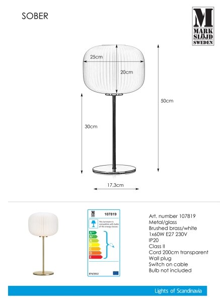 Markslöjd 107819 - Namizna svetilka SOBER 1xE27/60W/230V bela/medenina