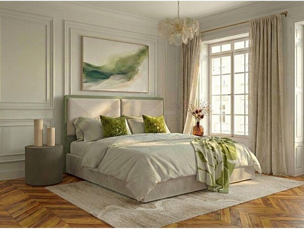 Bež oblazinjena zakonska postelja s prostorom za shranjevanje z letvenim dnom 180x200 cm Mara – Bobochic Paris