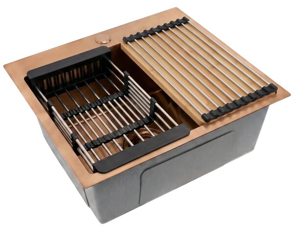 Jekleno pomivalno korito s kompletom dodatkov REA Leo 50 Brush Copper