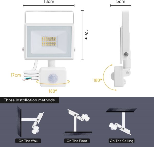 Aigostar - LED Reflektor s senzorjem LED/20W/230V 4000K IP65 bela