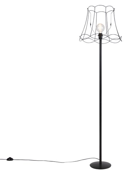 Stoječa svetilka črna z Granny Frame odtenkom črne barve 45 cm - Simplo
