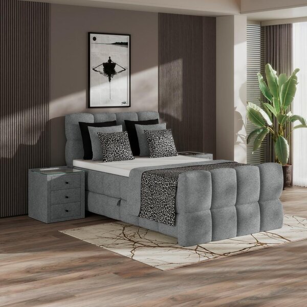 Premium Living Postelja Boxspring Brisbane, Siva, 120x200