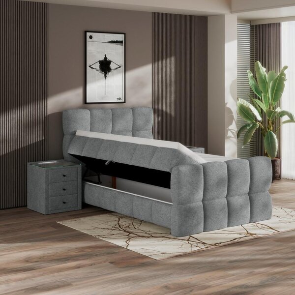 Premium Living Postelja Boxspring Brisbane, Siva, 120x200