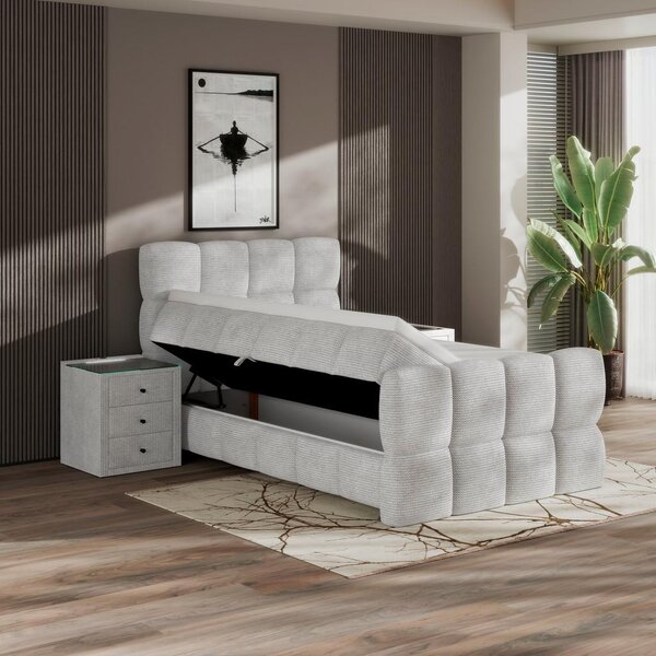Premium Living Postelja Boxspring Brisbane, Sivobela, 120x200
