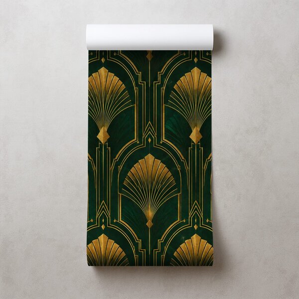 Fototapeta zlati art deco pahljače na zeleni