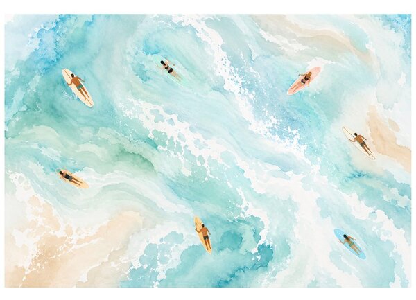 Tapeta akvarelno morje s surferji