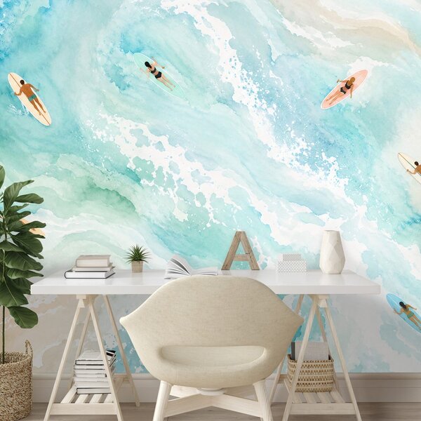 Tapeta akvarelno morje s surferji
