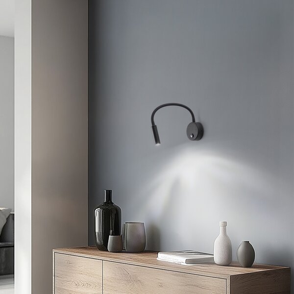 TK Lighting Stenna svetilka Lagos, 45 cm, črna, za branje, nastavljiva, G9, Črna, spalnica, Kovina, Sodobni, Stenska vtičnica spodaj