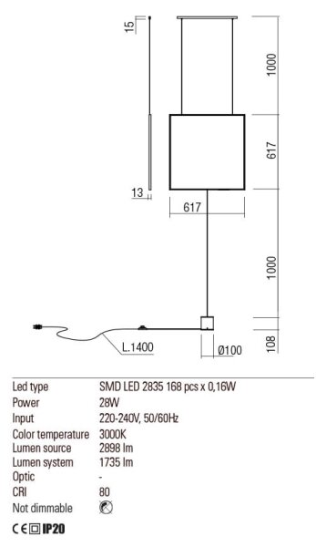 Redo 01-2134 - LED Talna svetilka SLICK LED/28W/230V črna