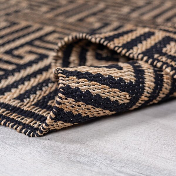 Ročno tkana preproga iz mešanice jute v črni in naravni barvi 160x230 cm Meander Jute – Flair Rugs