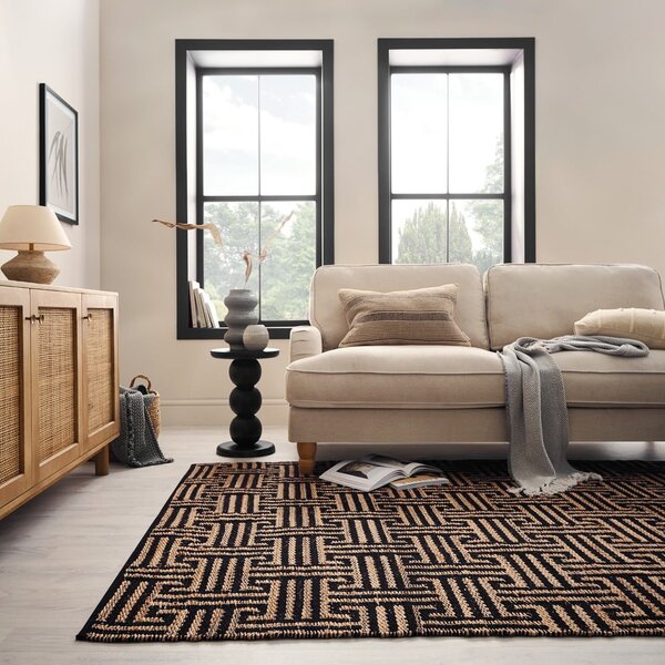Ročno tkana preproga iz mešanice jute v črni in naravni barvi 160x230 cm Meander Jute – Flair Rugs